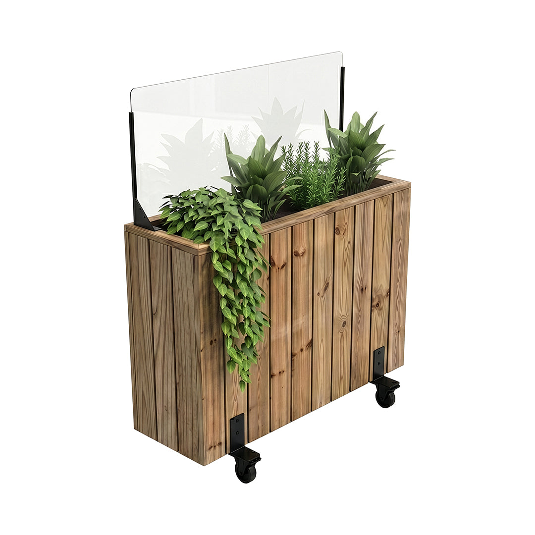 Jardinera de madera con ruedas y paravientos 100x34x120