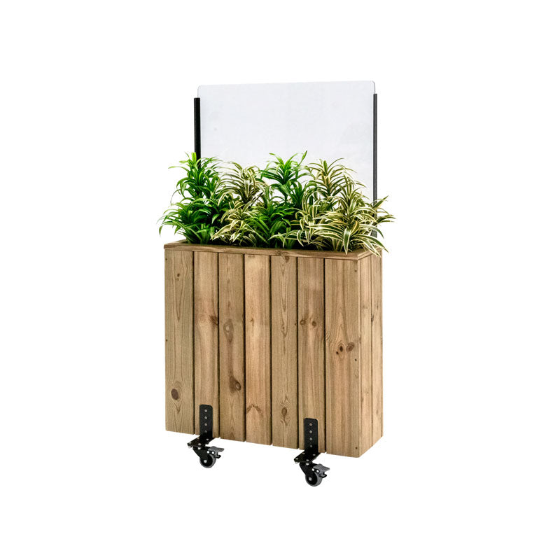 Jardinera de madera con ruedas con paravientos 75x24x140