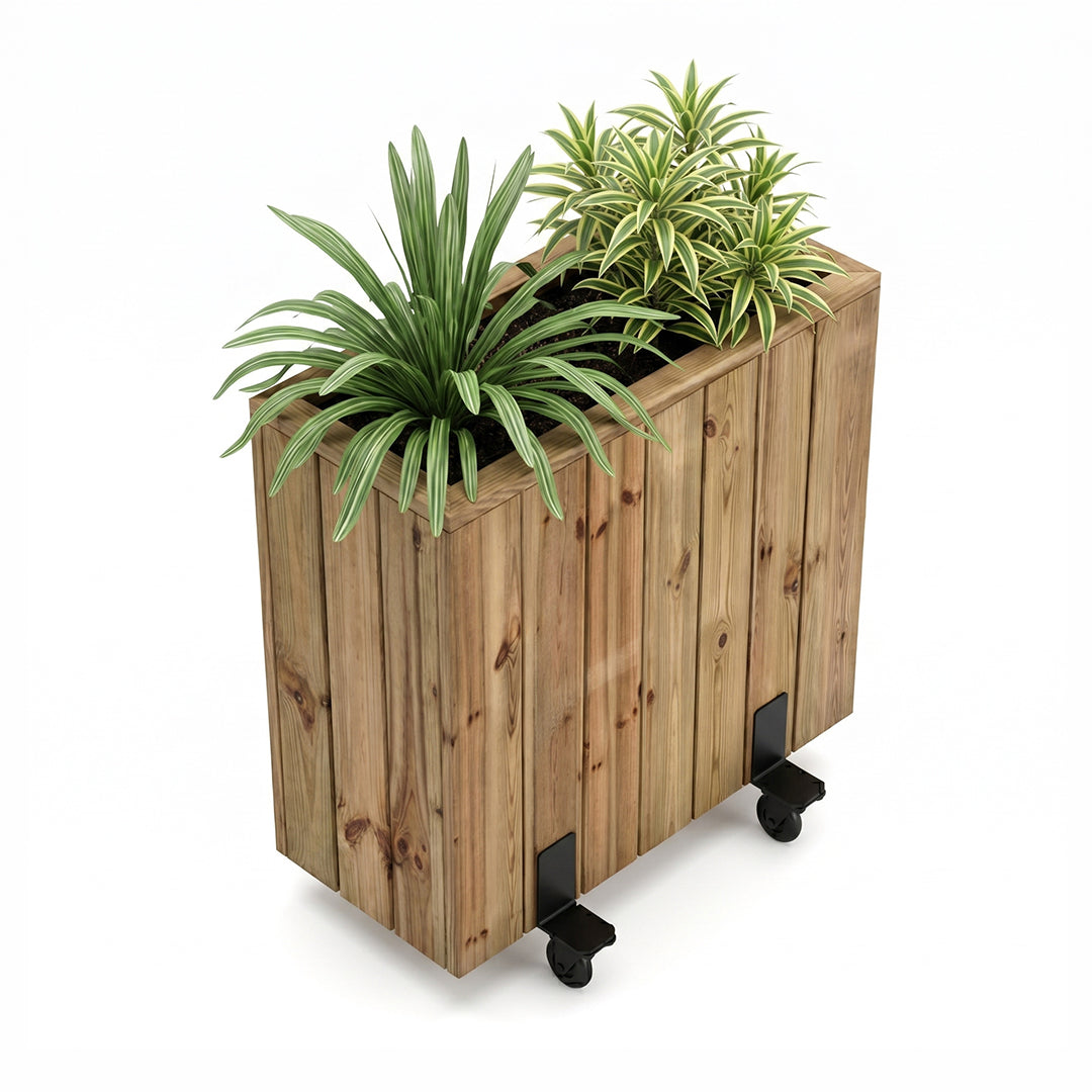 Jardinera de madera con ruedas 75x34x80