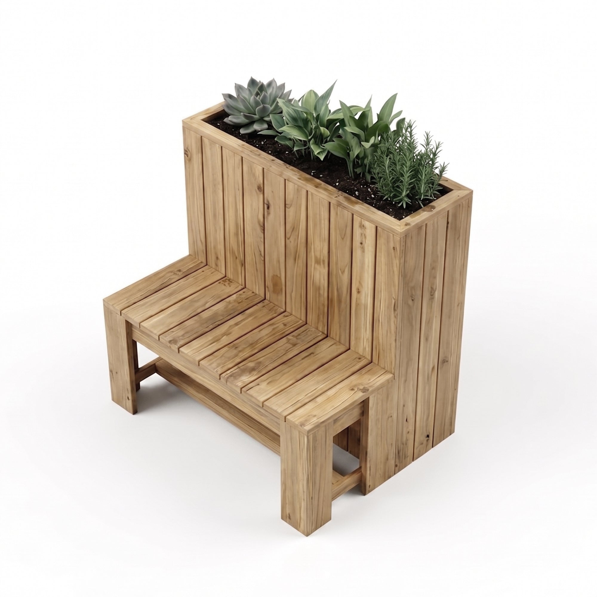 Jardinera de madera 100×34.5x100 Anclada con banco 100