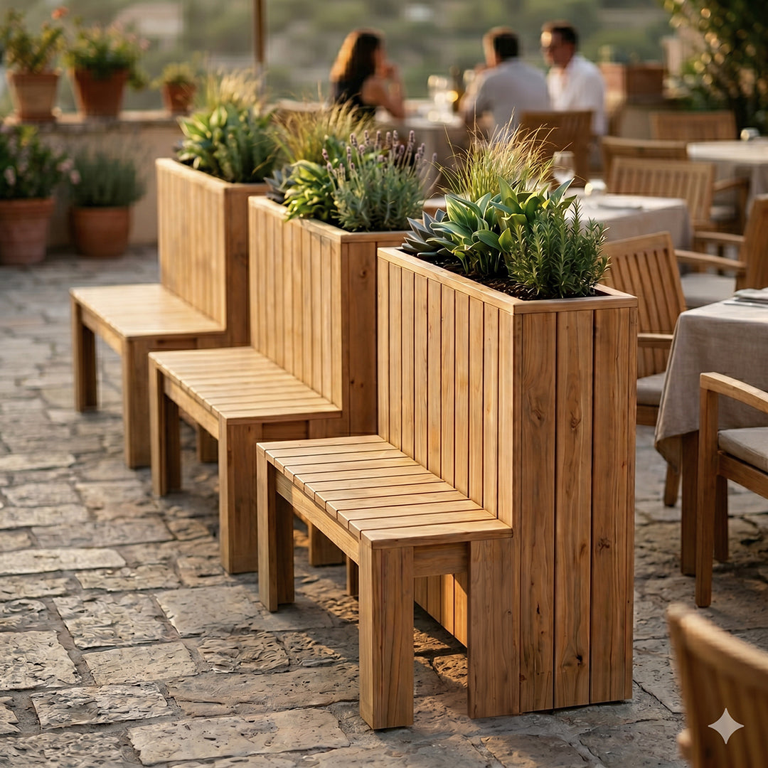 Jardinera de madera 100×34.5x100 Anclada con banco 100
