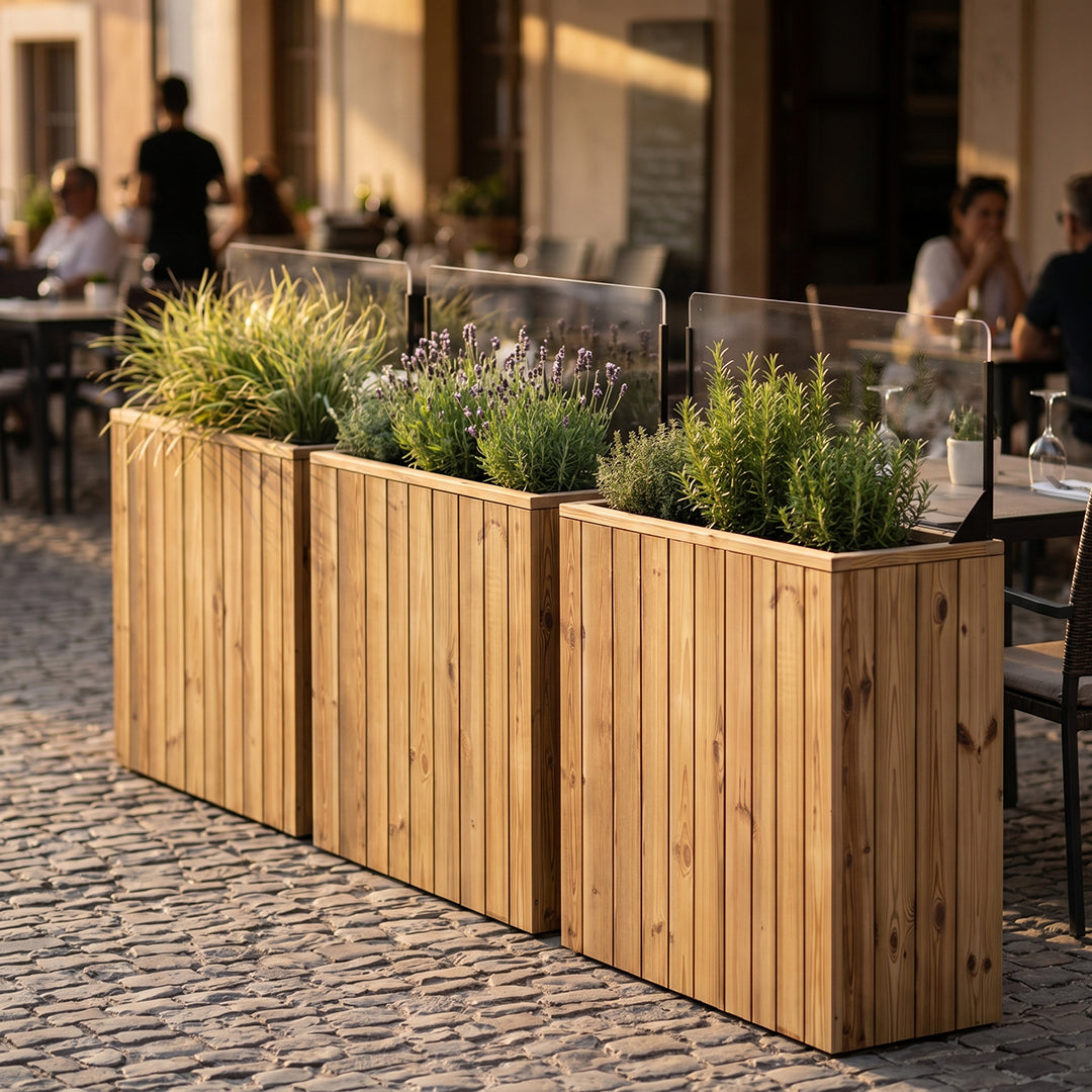 Jardinera de madera 100x44.5x100 y paravientos h40