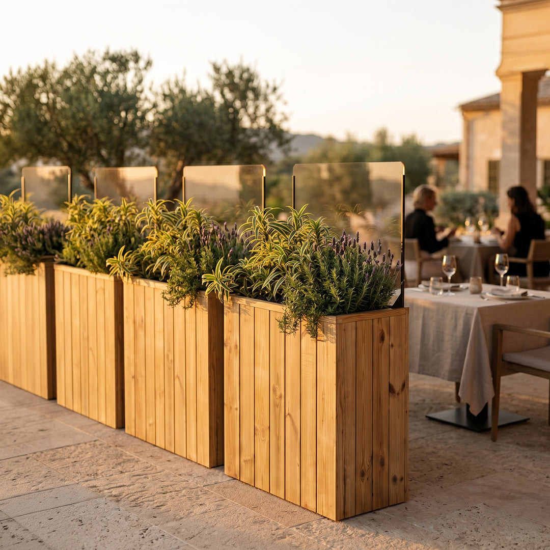 Jardinera de madera 75x44.5x100 con paraviento h60