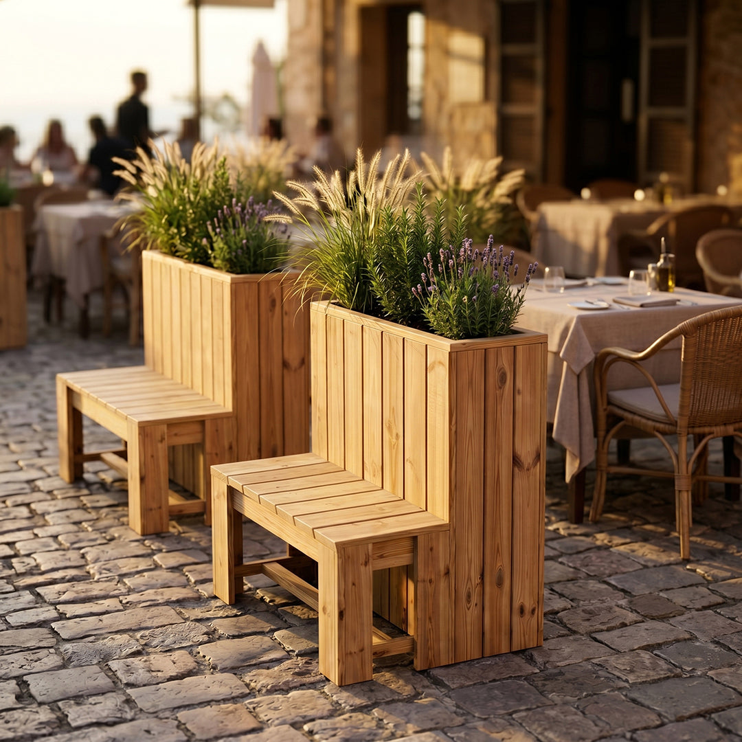 Jardinera de madera 75x34.5x100 con banco