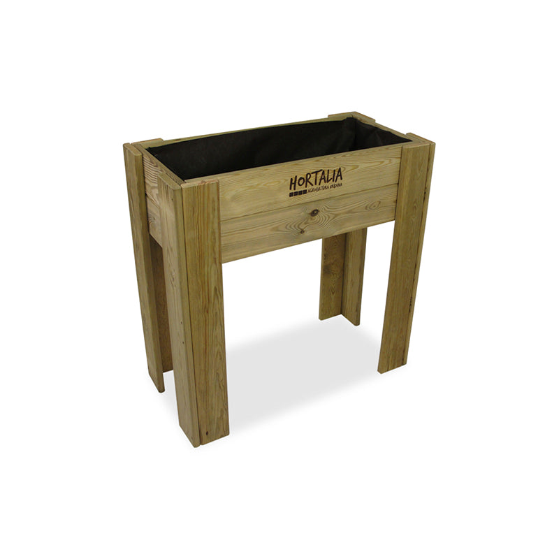 Mesa de cultivo Gardenbrico S80, ideal para huertos urbanos, con dimensiones de 80 cm de longitud y 50 L de capacidad.