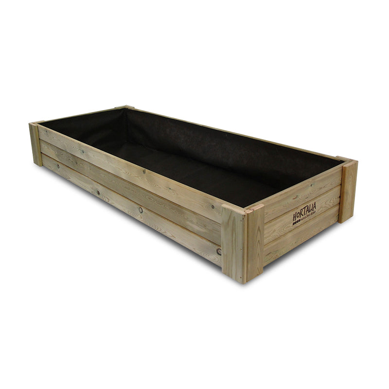 Cajón de cultivo Box XXL30, ideal para huertos urbanos, con capacidad de 390 litros y dimensiones de 200 x 80 x 30 cm.