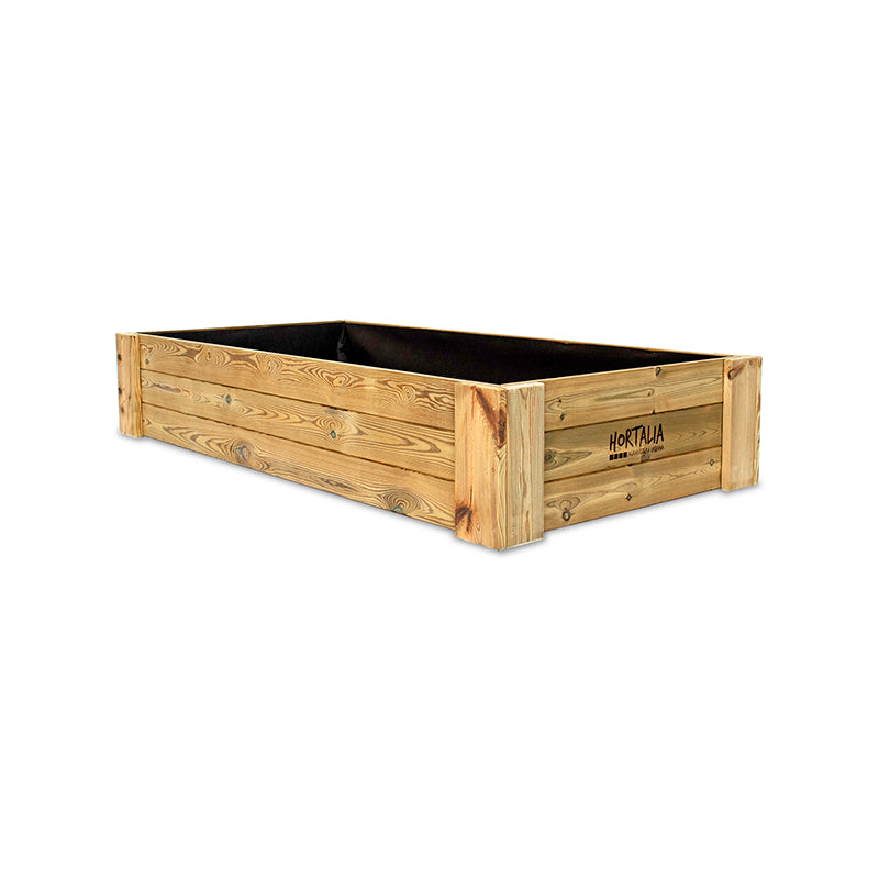 Cajón de cultivo Box XL30, ideal para huertos urbanos, con capacidad de 390 litros y dimensiones de 160 cm x 80 cm x 30 cm.