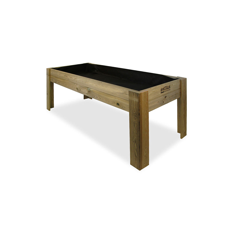 Mesa de cultivo Gardenbrico XL80, ideal para huertos urbanos, con dimensiones de 160 cm de longitud y 80 cm de altura.