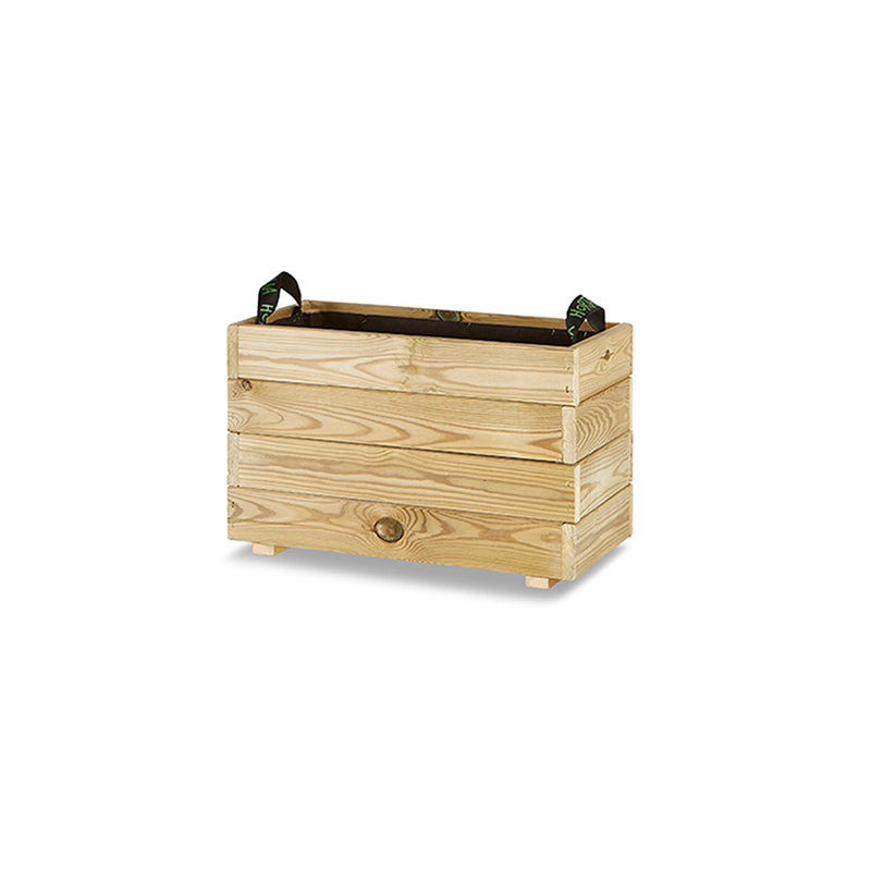 Jardinera rectangular Ghio de 60x30x40 cm, ideal para cultivar plantas en espacios exteriores. Capacidad de 50 litros.
