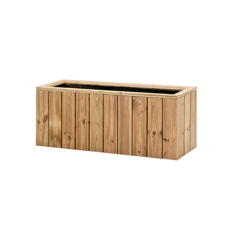 Jardinera de madera rectangular Atrium de 100x34x40 cm, ideal para cultivo de plantas en espacios exteriores.