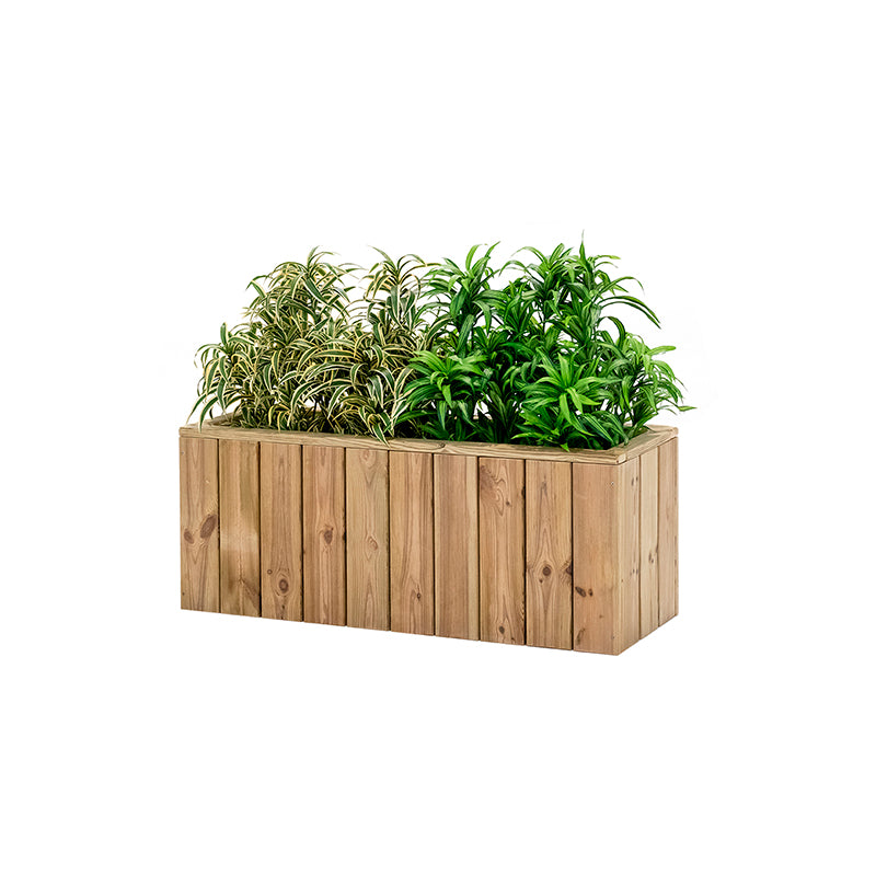 Jardinera de madera rectangular Atrium, dimensiones 100x34x40 cm, ideal para cultivo de plantas en espacios exteriores.