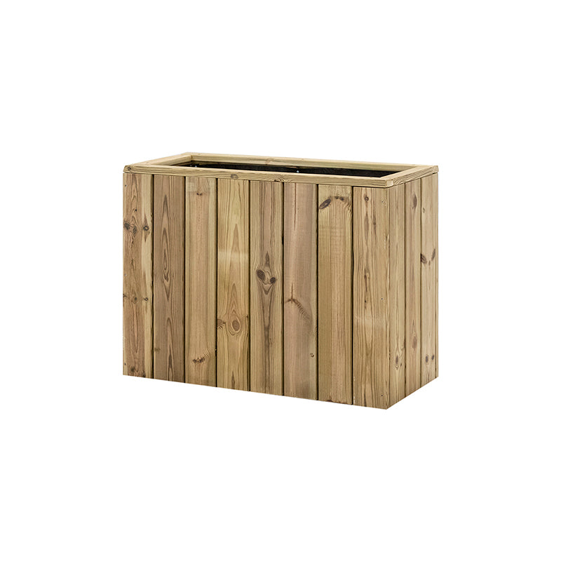 Jardinera de madera rectangular Atrium, dimensiones 100x34x60 cm, ideal para cultivo en espacios exteriores.
