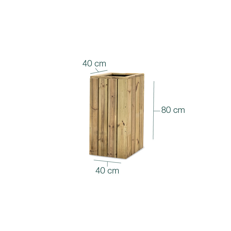 Jardinera de madera Atrium, vertical, dimensiones 40x40x80 cm, capacidad de 25 litros, ideal para cultivos en espacios