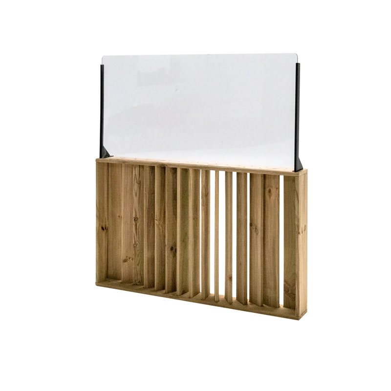 Barandilla fija de madera de 120x12x135 cm, ideal para separar espacios en colectividades y hostelería.