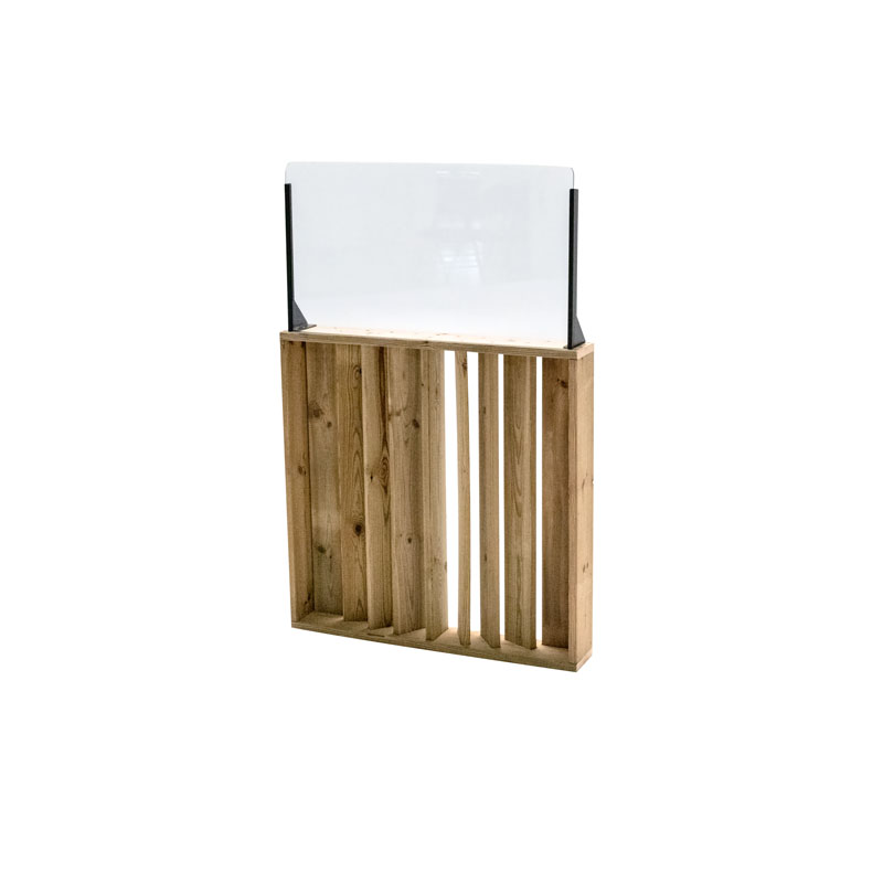 Barandilla fija de madera de 75x12x115 cm, ideal para separar espacios en colectividades y hostelería.