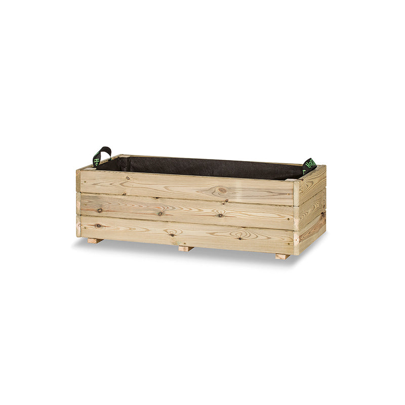 Jardinera rectangular Ghio de 90x40x30 cm, ideal para cultivar plantas y flores en espacios exteriores.