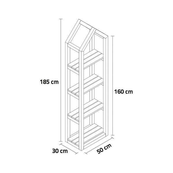 Estantería de madera Campanile Indoor L, ideal para almacenamiento y decoración en interiores. Medidas: 185 cm x 30 cm x 50