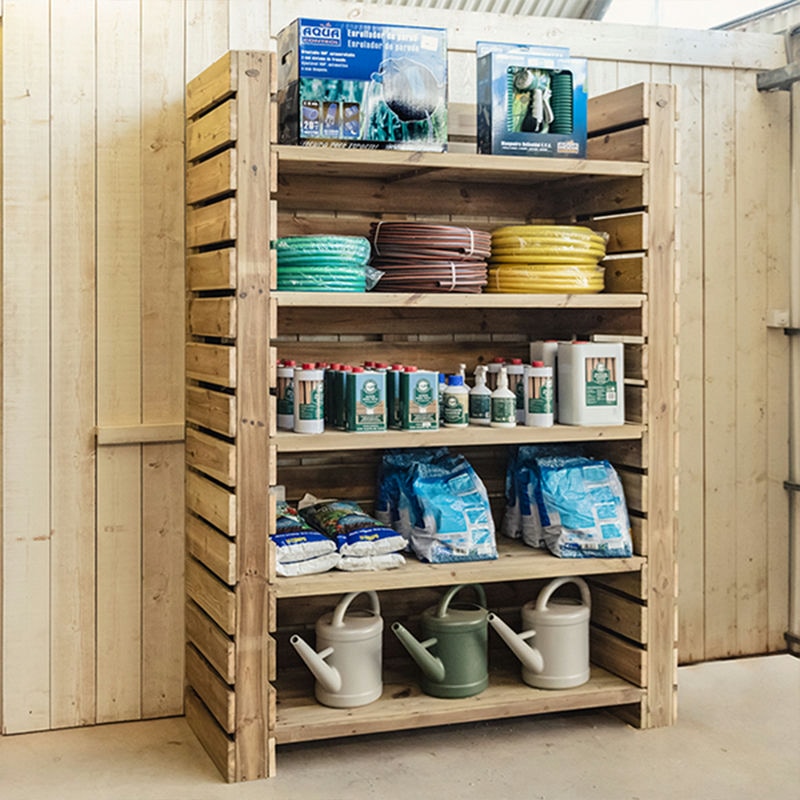 Estantería de madera Maxima, ideal para exhibir productos y organizar espacios.