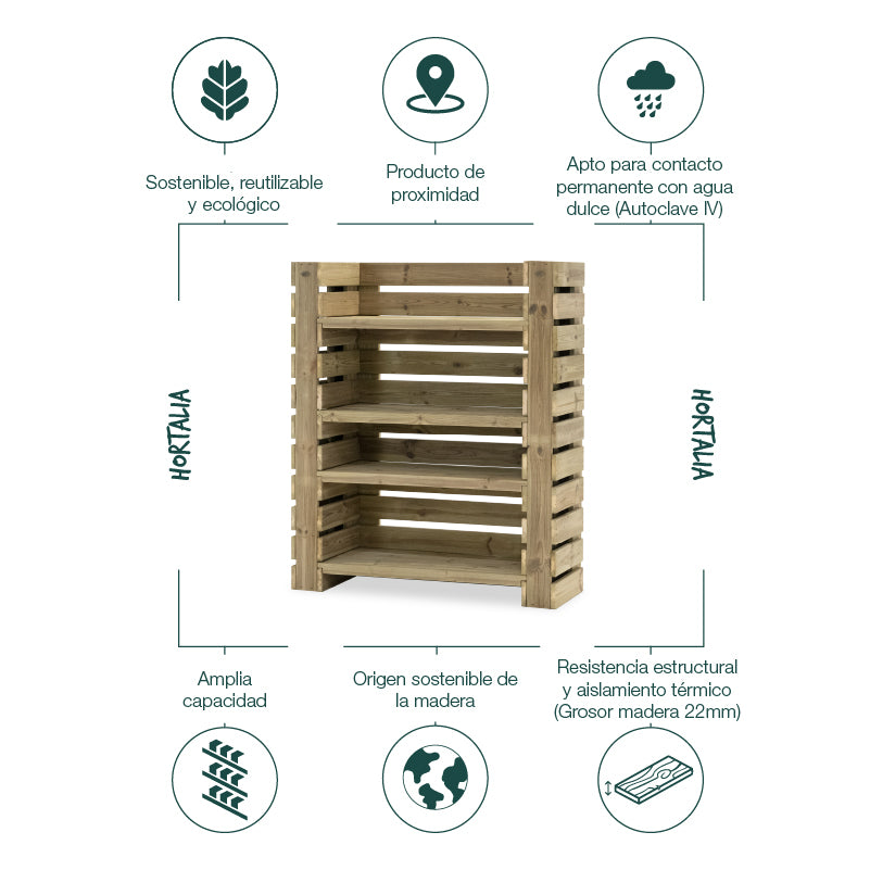 Estantería de madera Augusta, ideal para exhibir y organizar productos en espacios comerciales o domésticos.