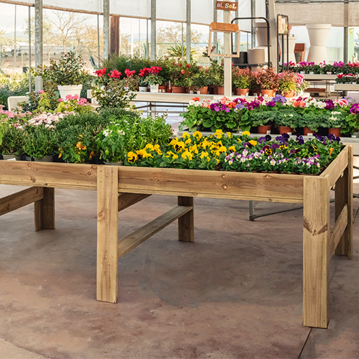 Mesa expositora Blossom, ideal para mostrar productos en espacios comerciales y ferias.