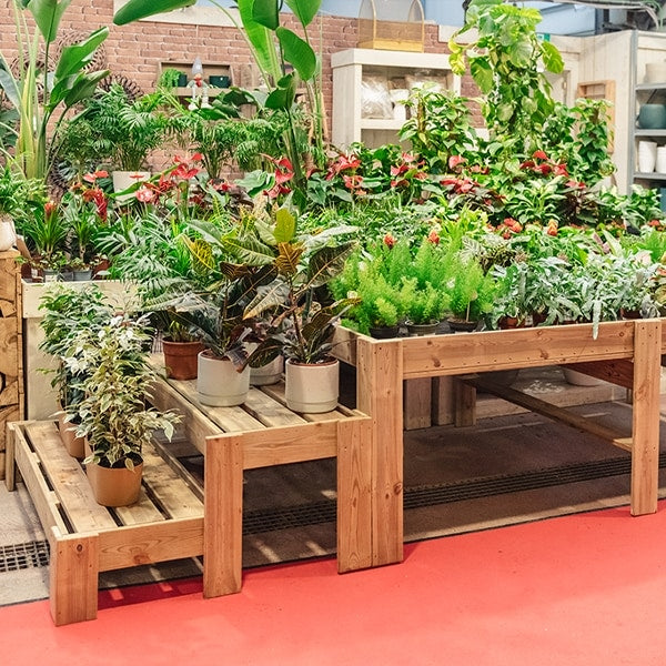 Expositor de madera Podium para presentar productos de manera ordenada y atractiva. Ideal para exhibiciones y ventas.