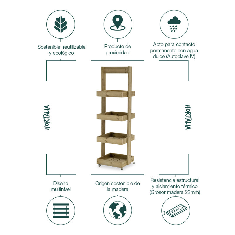 Estantería de madera Casius, ideal para exhibir y organizar productos en espacios comerciales o domésticos.