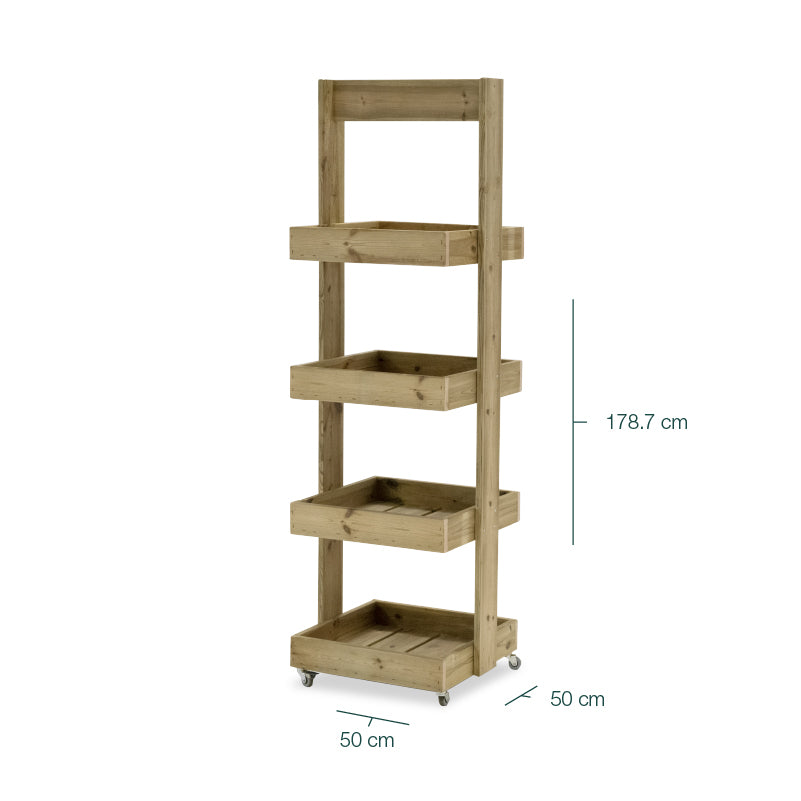 Estantería de madera Casius, diseñada para exhibir y organizar productos de manera eficiente.