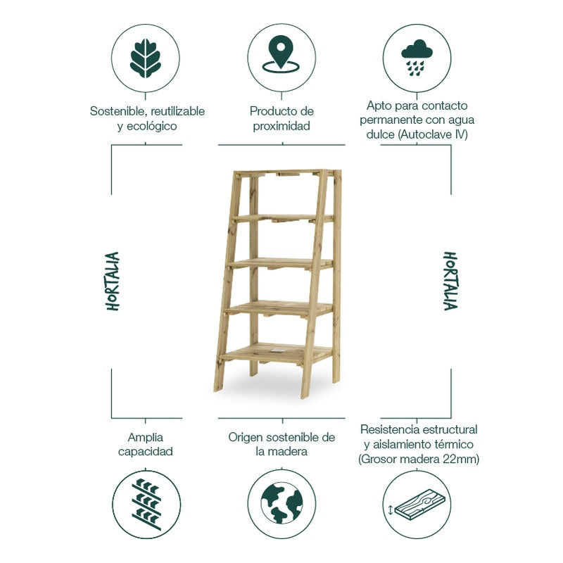 Estantería de madera Marion, ideal para exhibir y organizar productos en espacios comerciales o domésticos.