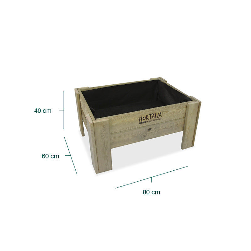 Mesa de cultivo Gardenbrico M40, ideal para huertos urbanos, con dimensiones de 80 cm de longitud y 40 cm de altura.