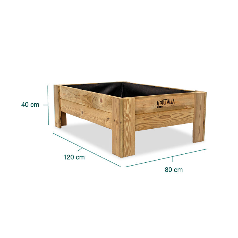 Mesa de cultivo Gardenbrico L40 de 120 cm de longitud, ideal para huertos urbanos y jardinería.