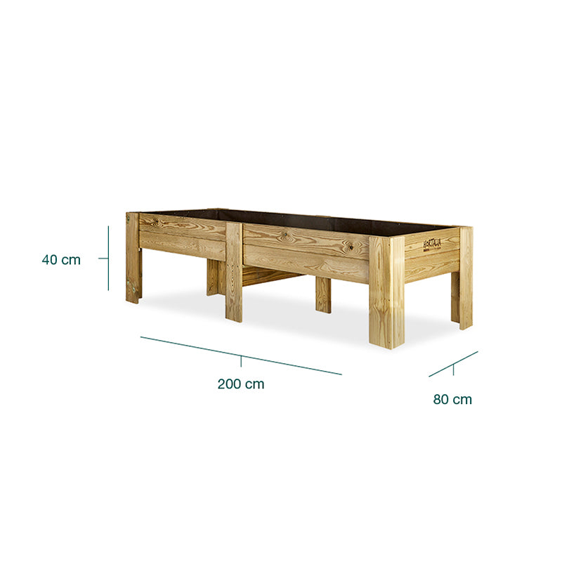 Mesa de cultivo Gardenbrico XXL40 de 200 cm, ideal para huertos urbanos y cultivo de plantas.