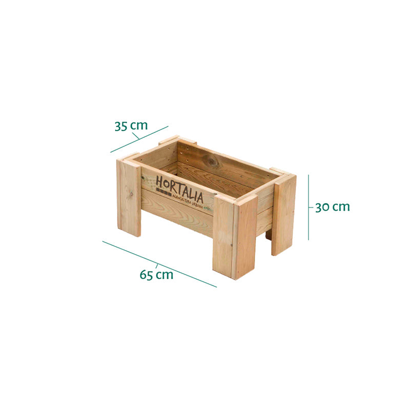 Mesa de cultivo Maceto Wood, ideal para huertos urbanos, dimensiones de 60 cm de longitud, 35 cm de ancho y 35 cm de altura.