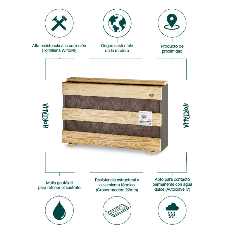 Jardín vertical M, jardinera vertical de 80 cm de longitud y 50 cm de altura, ideal para espacios reducidos.