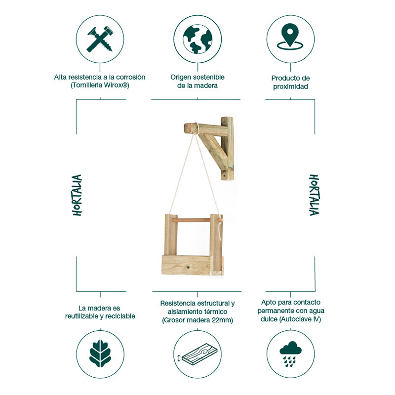 Jardinera colgante Woody 1B de 1.2 L, diseñada para cultivo vertical en espacios reducidos.