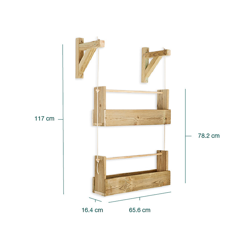 Jardinera colgante Big Woody 2B de madera, diseñada para cultivo vertical, con capacidad de 14 litros.