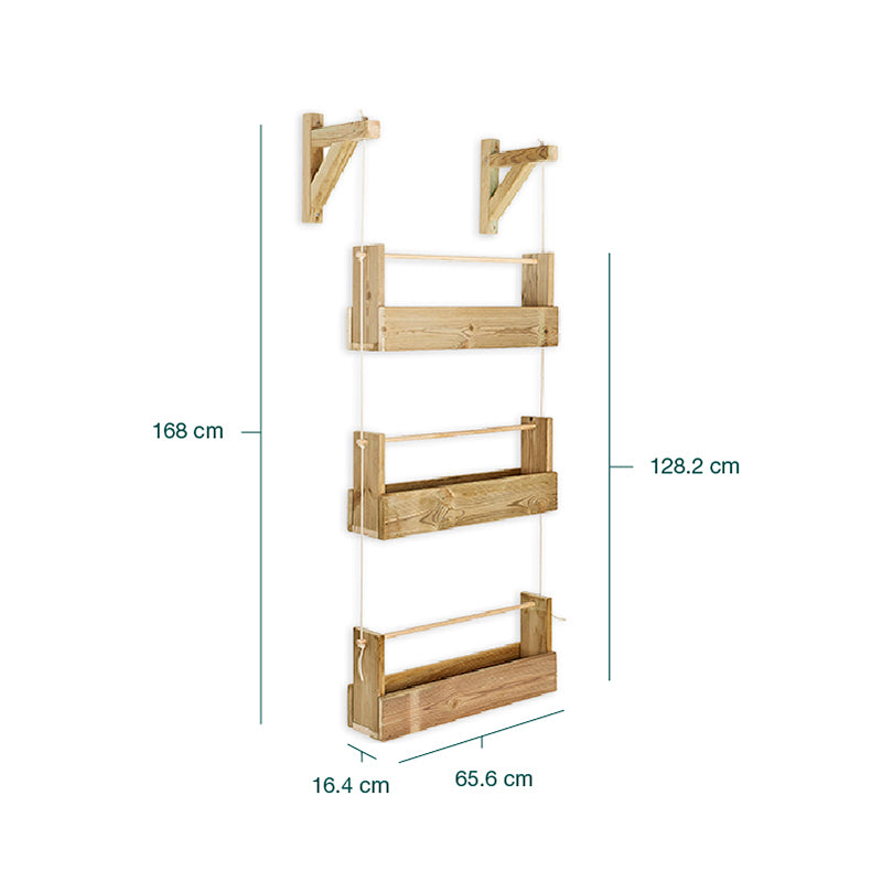 Jardinera colgante Big Woody 3B, diseñada para cultivo vertical con capacidad de 21 litros y dimensiones de 168 cm de altura.