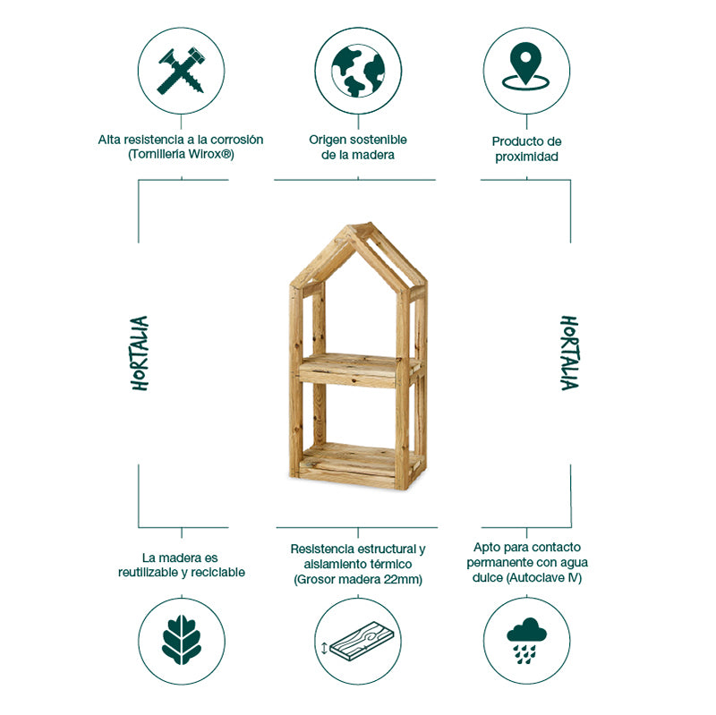 Estantería de madera Campanile Outdoor S, ideal para decoración y organización en exteriores. Dimensiones: 105 cm x 30 cm x