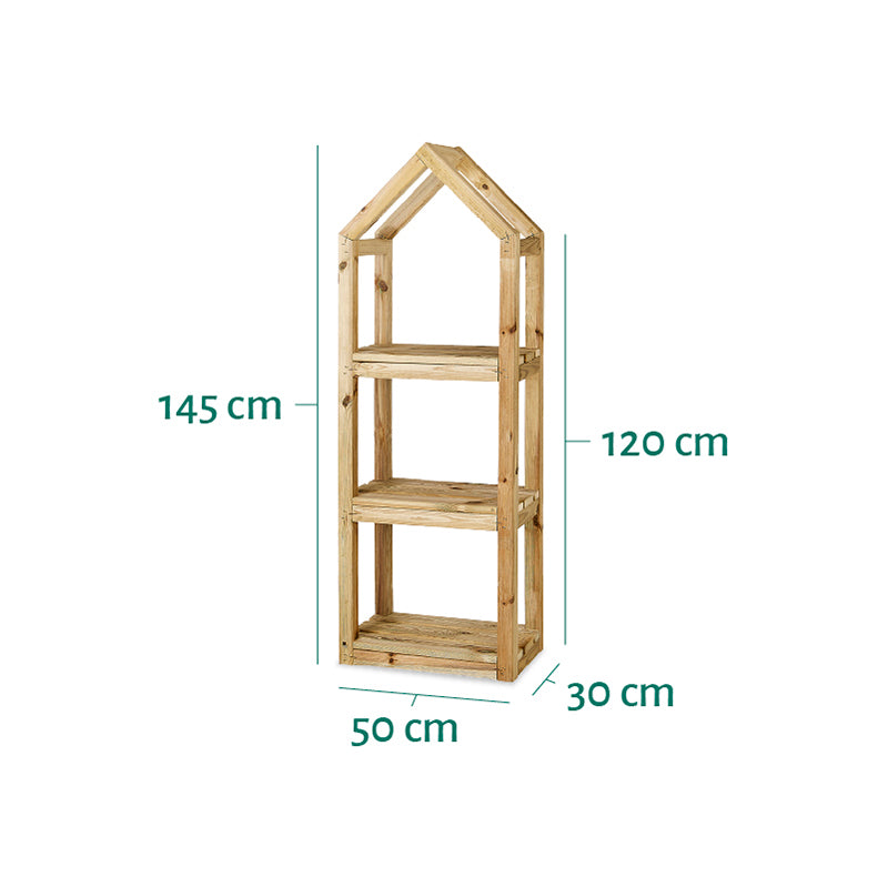 Estantería de madera Campanile Outdoor M, ideal para almacenamiento y decoración en exteriores, medidas 145x30x50 cm.
