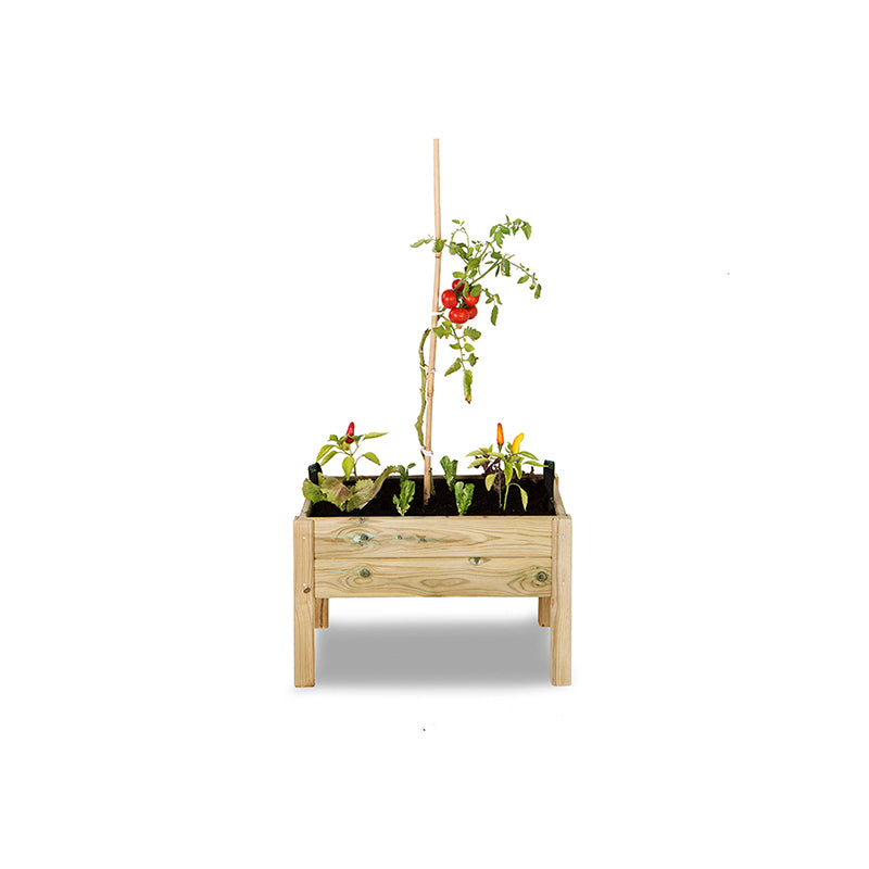 Mesa de cultivo de madera semi-montada, ideal para huertos urbanos, con dimensiones de 60 cm de longitud y 40 cm de ancho.