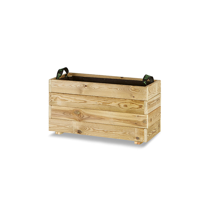 Jardinera rectangular Ghio de 70x30x40 cm, ideal para cultivo de plantas y flores en espacios exteriores.