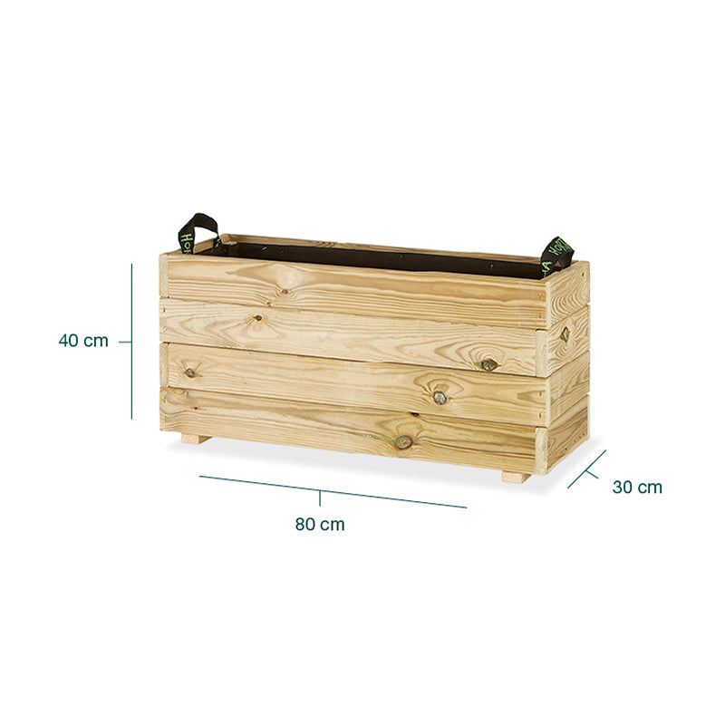 Jardinera rectangular Ghio de 80x30x40 cm, ideal para jardinería y horticultura, con capacidad de 70 litros.
