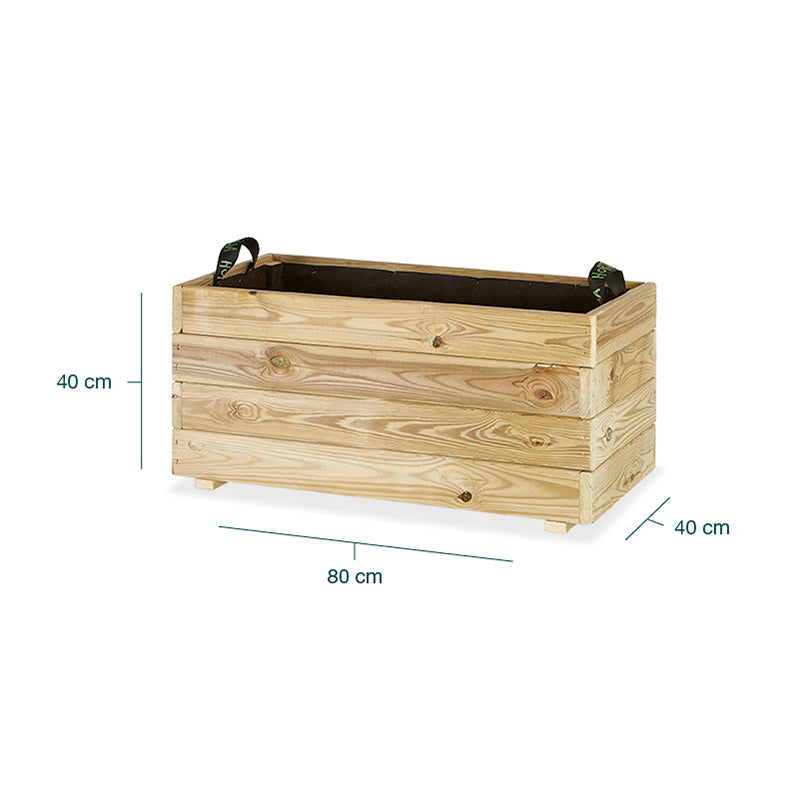 Jardinera rectangular Ghio de 80x40x40 cm, ideal para jardinería y horticultura, con capacidad de 100 litros.