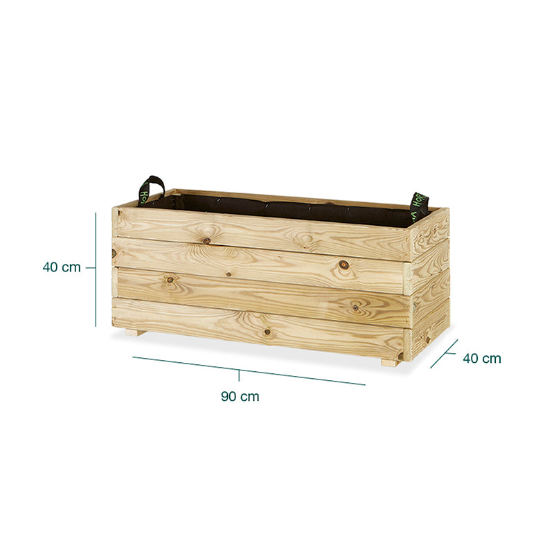 Jardinera rectangular Ghio de 90x40x40 cm, ideal para jardinería y horticultura, con capacidad de 110 litros.
