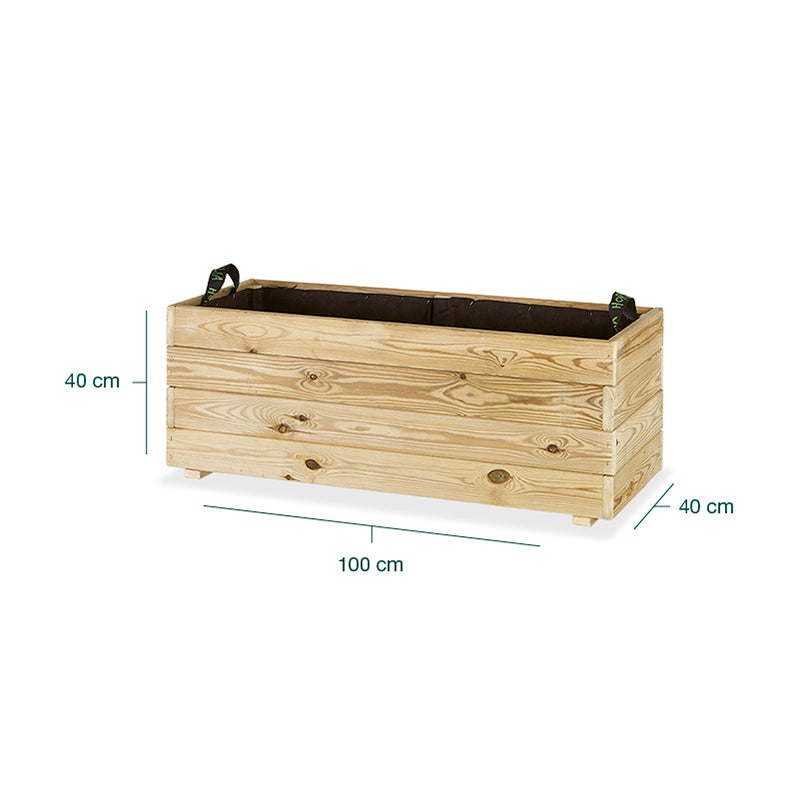 Jardinera rectangular Ghio de 100x40x40 cm, ideal para jardinería y horticultura, con capacidad de 120 litros.