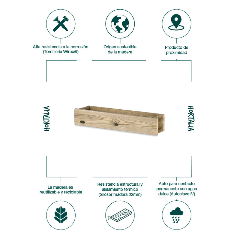 Jardinera vertical Stand Line 1B de 70 cm de longitud, ideal para el cultivo de plantas en espacios reducidos.
