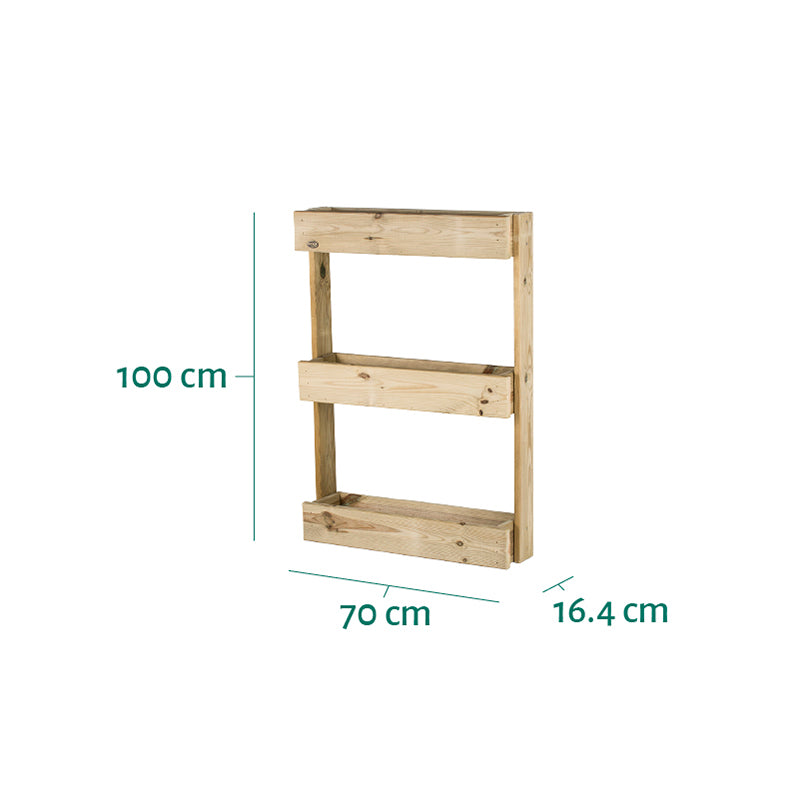 Jardinera vertical Stand Line Wall 3B, ideal para cultivar plantas en espacios reducidos. Dimensiones: 100 cm x 70 cm x 16.4