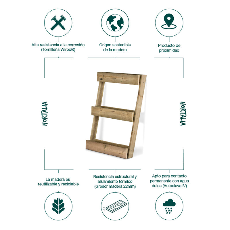 Jardinera vertical Stand Line Floor KD 3B de 100 cm de altura, diseñada para cultivo en espacios reducidos.