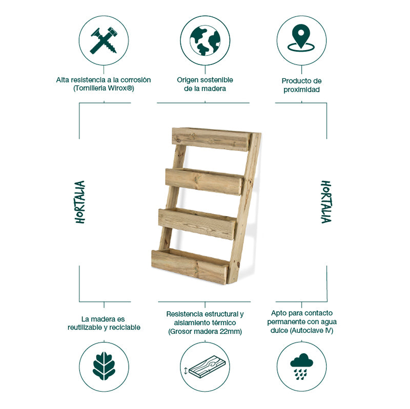 Jardinera vertical Stand Line Floor KD 4B, ideal para cultivo en espacios reducidos, con capacidad de 28 litros.
