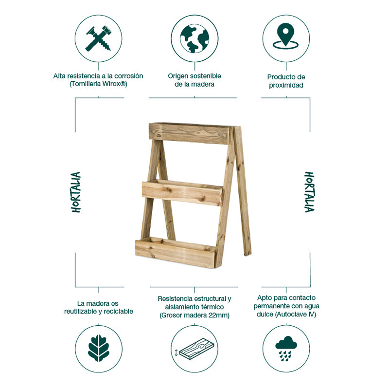 Jardinera vertical Stand Line Island KD 3B, ideal para cultivo en espacios reducidos, con capacidad de 21 litros.