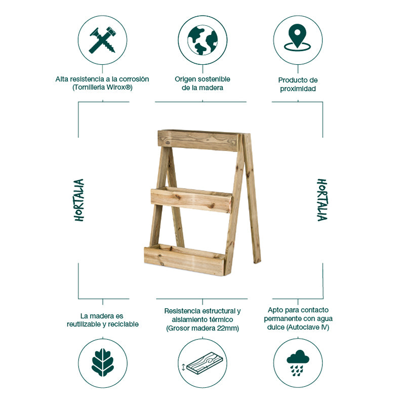 Jardinera vertical Stand Line Island 3B de 100 cm de altura, diseñada para cultivo en espacios reducidos.